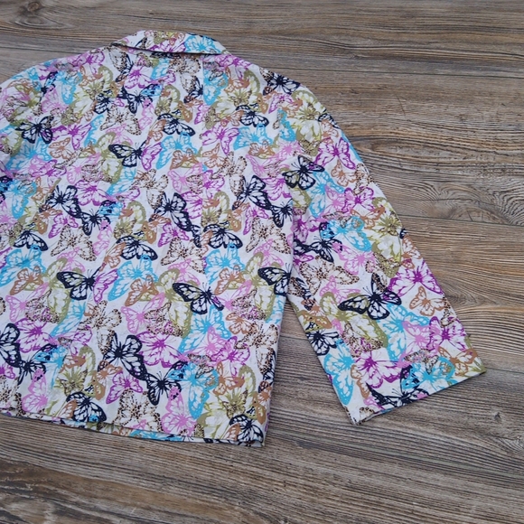 Butterfly Patterned Button Down Front Blazer Jacket Suit Top - Picture 12 of 14